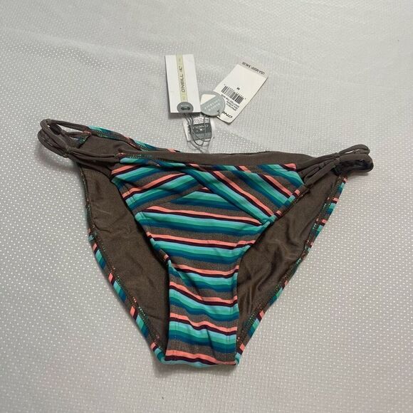 NWT O’Neill Sea Stripe Knotted Tab Side Bikini Bottoms Size Medium New - Picture 1 of 5
